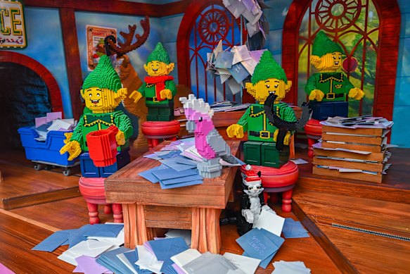 Santa’s mail room, made entirely from Lego. 