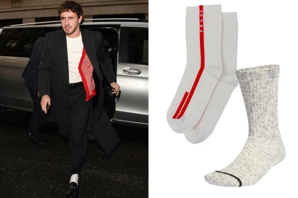 Actor Paul Mescal (left) models the achromatic  diversion  sock trend.
