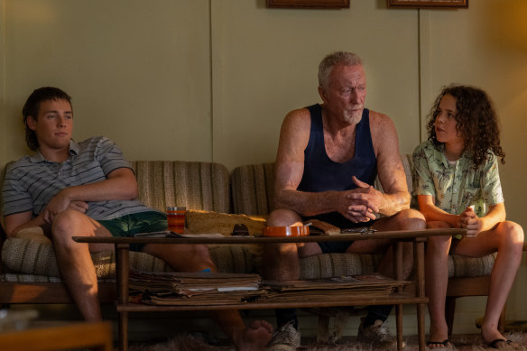 Lee Tiger Halley (left) with Bryan Brown and Felix Cameron in Boy Swallows Universe.