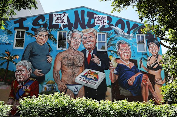 A mural titled ‘Island Boys’ by Australian artist Scott Marsh in Newtown, Sydney, Australia. The mural features Jeffrey Epstein alongside others who were associated with the convicted paedophile and named in the recent release of Epstein’s files including Bill Gates, Andrew Mountbatten-Windsor, Bill Clinton and Ghislaine Maxwell. 