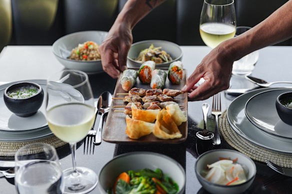 Gold-leaf plated meals aboard Aqua Nera ordered from three or four-course fine dining menus created by Peruvian chef Pedro Miguel Schiaffino.