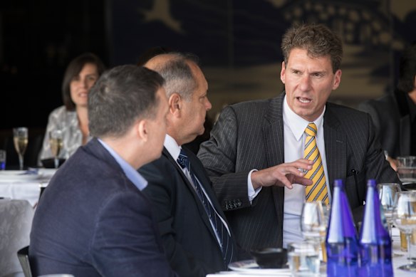Walter Villatora (centre) has lunch with Cory Bernardi (right) and others in Sydney in 2017.
