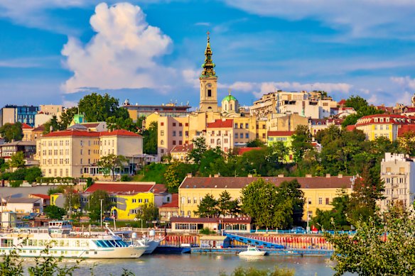 The historic old town of Belgrade, the capital of Serbia, overlooks the Sava River.