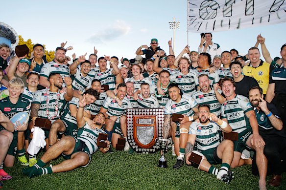 Warringah celebrate their win over Eastern Suburbs to be crowned the 2025 Charter Hall Shute Shield Premiers at Leichhardt Oval, Leichhardt 