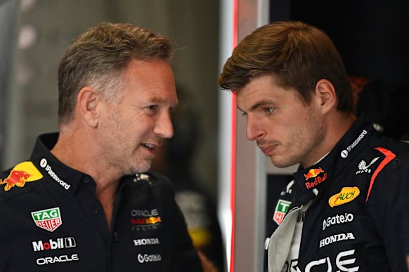 Former Red Bull team principal Christian Horner and Max Verstappen