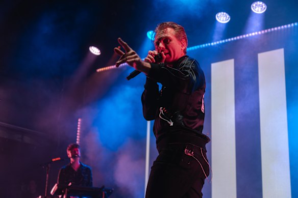Alex Kapranos and the band – or the crowd – aren’t  deterred by a bit of rain.