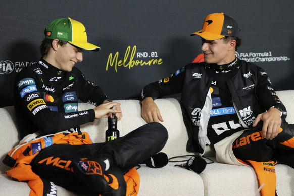 McLaren pair Oscar Piastri and Lando Norris were all smiles after their front-row lockout of the grid.