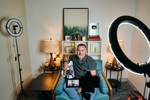 Paul Harvel on the “sofa” in his new office-studio just outside Raleigh, North Carolina.