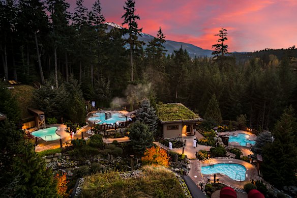 Scandinave Spa offers hot baths and plunge pools surrounded by old-growth rainforest.