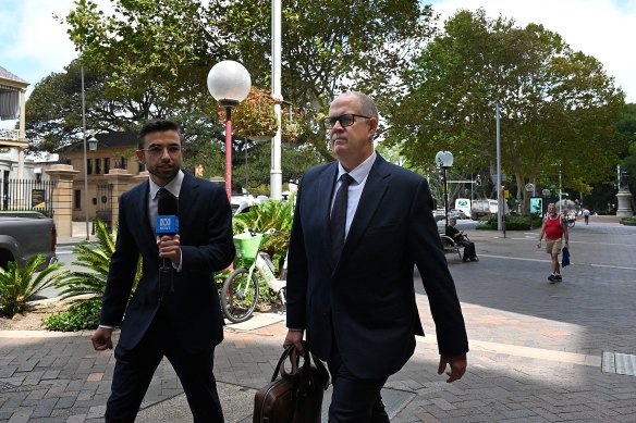 ABC managing director David Anderson (right) leaving the Federal Court after giving evidence in the case ABC v Antoinette Lattouf.