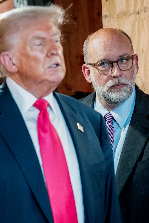 The meticulous approach of Russell Vought, pictured with Donald Trump, has won him significant appreciation within Trump’s MAGA movement.
