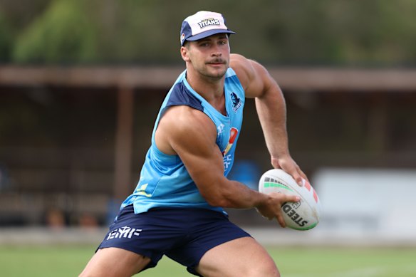 Lachlan Ilias pictured during Titans training.