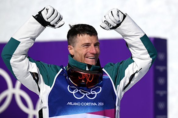 Australian bronze medallist Matt Graham wears pinky/red goggles during his bronze medal-winning run.