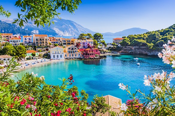 Vibrant village life in Kefalonia, Greece.