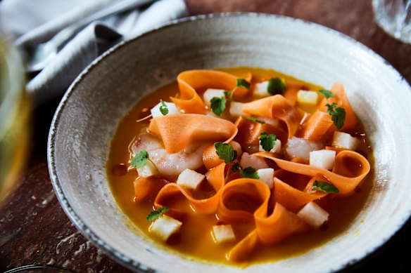Prawn and carrot aguachile.