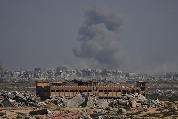 Smoke rises after an Israeli military strike in Gaza City on Wednesday.