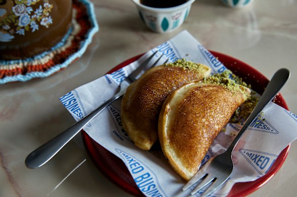Aatayef (fried pancakes stuffed with orange blossom ricotta).