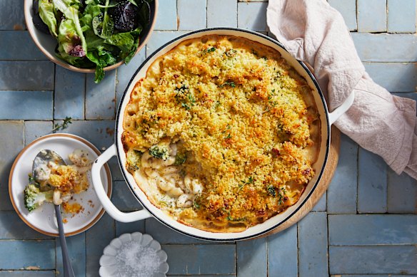 RecipeTin Eats’ baked chicken and broccoli macaroni cheese.