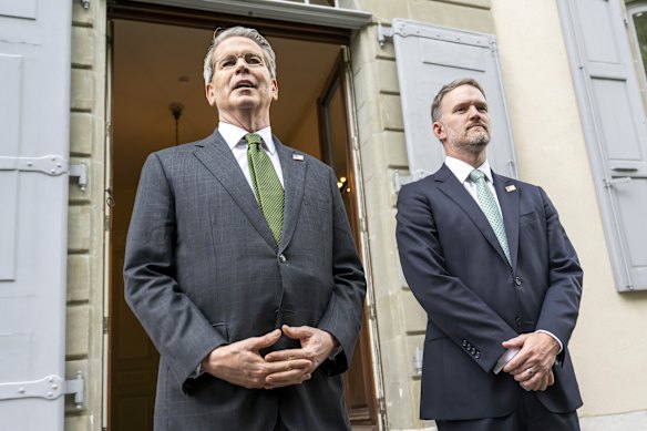 US Treasury Secretary Scott Bessent (left) and US trade representative Jamieson Greer left the talks in a bullish mood. 