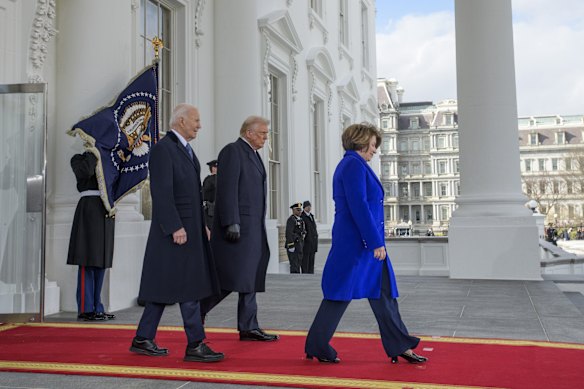 Then-president Joe Biden and president-elect Donald Trump depart the White House for the Capitol on the day of Trump’s inauguration on January 20 last year.