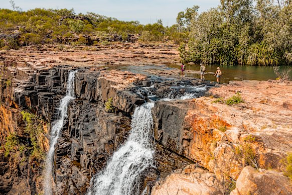 The water flow of the Kimberley region’s Mitchell Falls is at its most intense soon after the monsoonal wet season.
