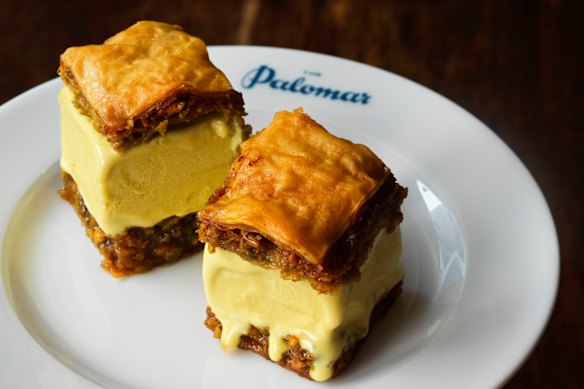 Pistachio baklava ice-cream sandwich.