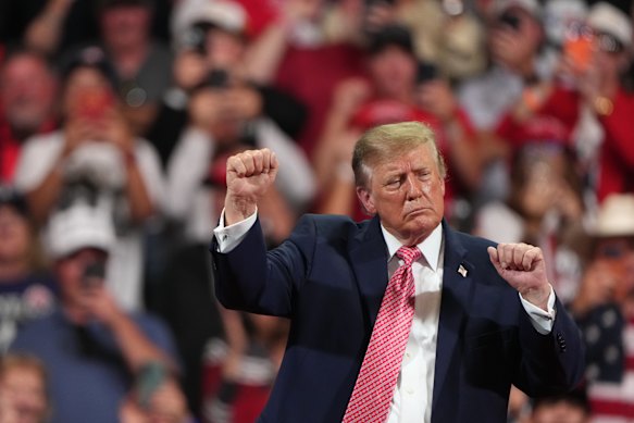 Trump concludes the rally with his customary dance to the Village People’s YMCA.