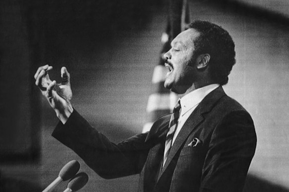 Jackson addresses the 1984 Democratic National Convention in San Francisco.