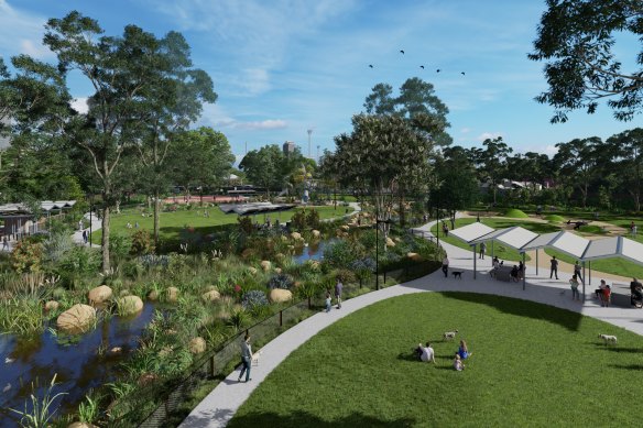 Renders show what Brisbane’s Kingfisher Creek corridor would look like if the waterway was restored with more public spaces.