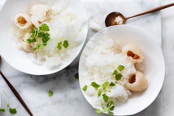 Adam Liaw’s lychees and lemon mint ice.
