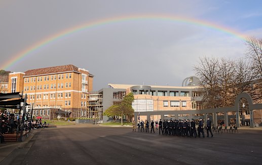The rainbow on the hill as Squad 16 graduates from the Academy.
