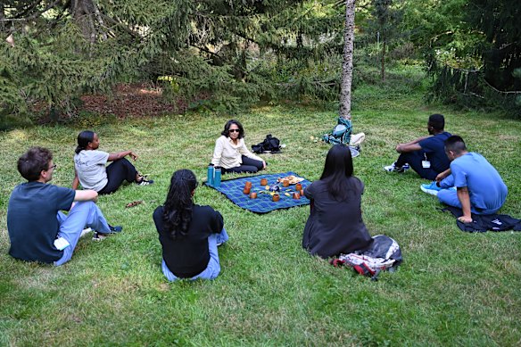 Harvard professor Susan Abookire conducts a tea ceremony for the medical residents.