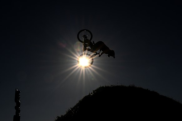 Robin Goomes of New Zealand competes in the Women’s Slopestyle in Memory of McGazza! during 2026 Crankworx Rotorua in Rotorua, New Zealand