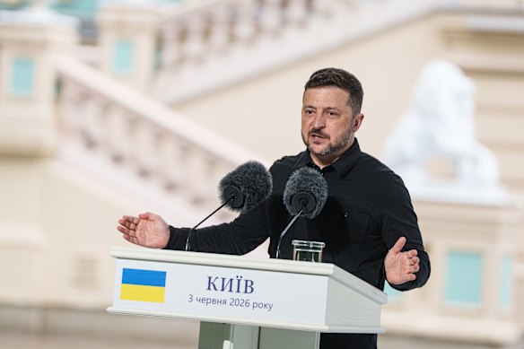 Volodymyr Zelensky speaks to journalists at a joint press conference with NATO Secretary General Mark Rutte in Kyiv this week. 