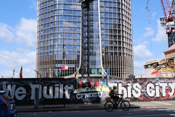 A CFMEU mural, since removed at the request of the deputy premier, near state government offices in Brisbane’s CBD.