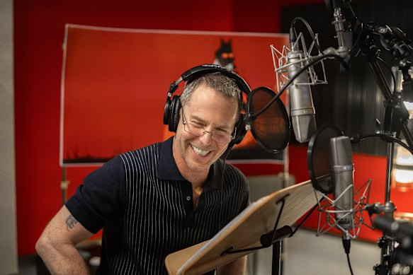 Sam Rockwell records his lines as Mr Wolf.