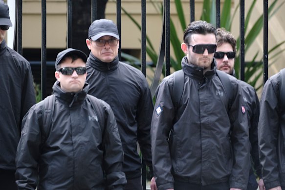 Some of the 60-odd members of the National Socialist Network who rallied outside parliament last weekend.