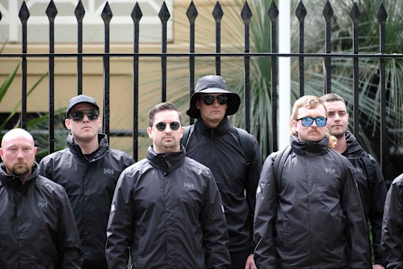 Matthew Gruter (third from left) with other members of the NSN outside NSW Parliament on November 8.