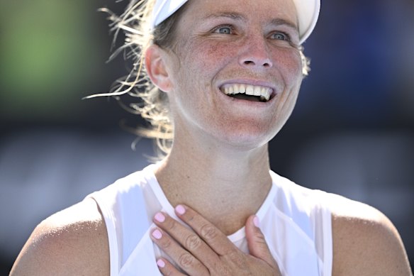 Maddison Inglis in shock after her win against Laura Siegemund in her second round match at the Australian Open.