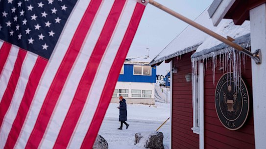 The American flag flies outside the US consulate in Nuuk, the Greenland capital.