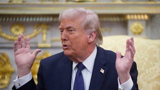 President Donald Trump used the meeting with the German chancellor to excoriate Britain&rsquo;s Keir Starmer and Spain.