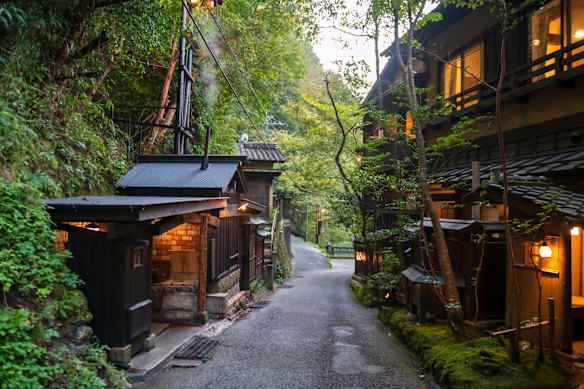 The atmospheric laneways of the Japanese village of Kurokawa are lined with inns, public bath houses, shops and cafes.