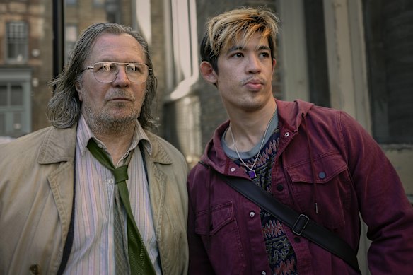 Gary Oldman (left) as Jackson Lamb and Christopher Chung as Roddy Ho in season three of Slow Horses.