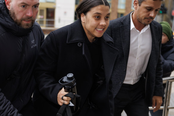Australian footballer Sam Kerr arrives at Kingston Upon Thames Crown Court.
