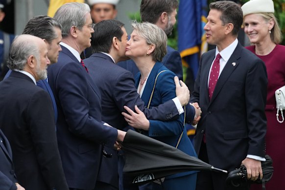 British ambassador to the US Christian Turner, right, as US Secretary of State Marco Rubio greets Britain’s Foreign Secretary Yvette Cooper.
