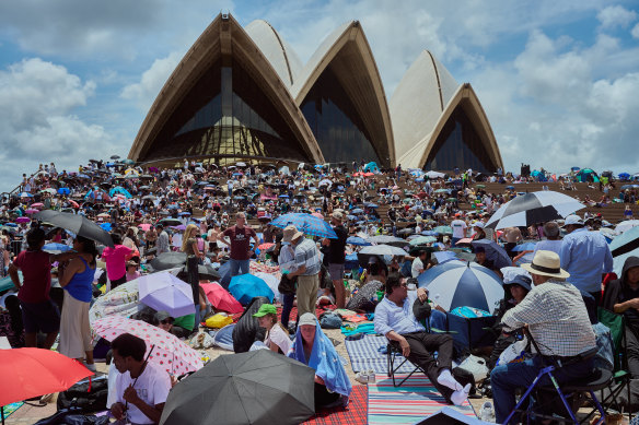 Crowds gathering at Opera House forecourt, ahead of New Year’s Eve celebrations in Sydney on December 31, 2024. Is it goodbye to all that?