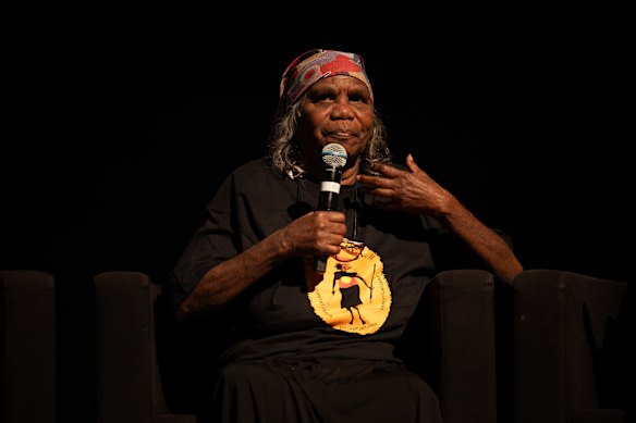Alison Milyika Carroll, director of NPY Women’s Council, speaking at Desert Mob Artist Talks.