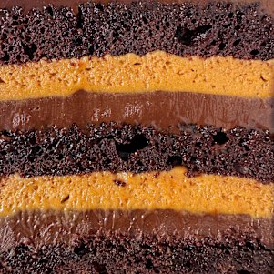 A cross-section of the London cake at Flour, Caringbah South.