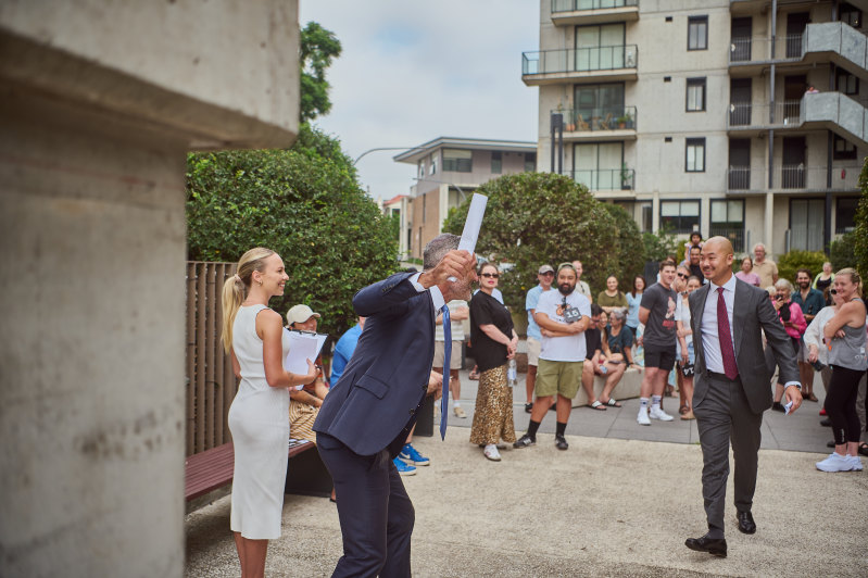 Upsizers from Camperdown won the keys to a $1,355,000 two-bedroom apartment in Summer Hill at auction on Saturday.