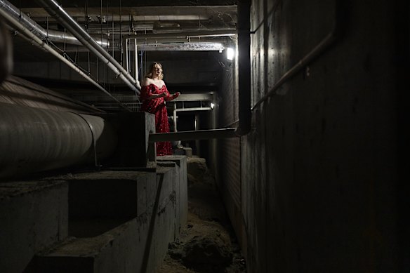 Hannah Burton tests the acoustics under the Conservatorium of Music in Sydney. 